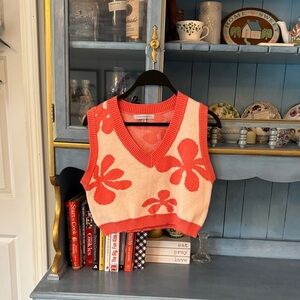 Floral Knit Vest in Pink and Cream